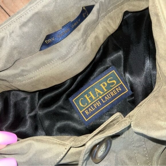 Chaps Ralph Lauren Vintage Trench Coat Olive Green Lined 38R - Picture 7 of 10